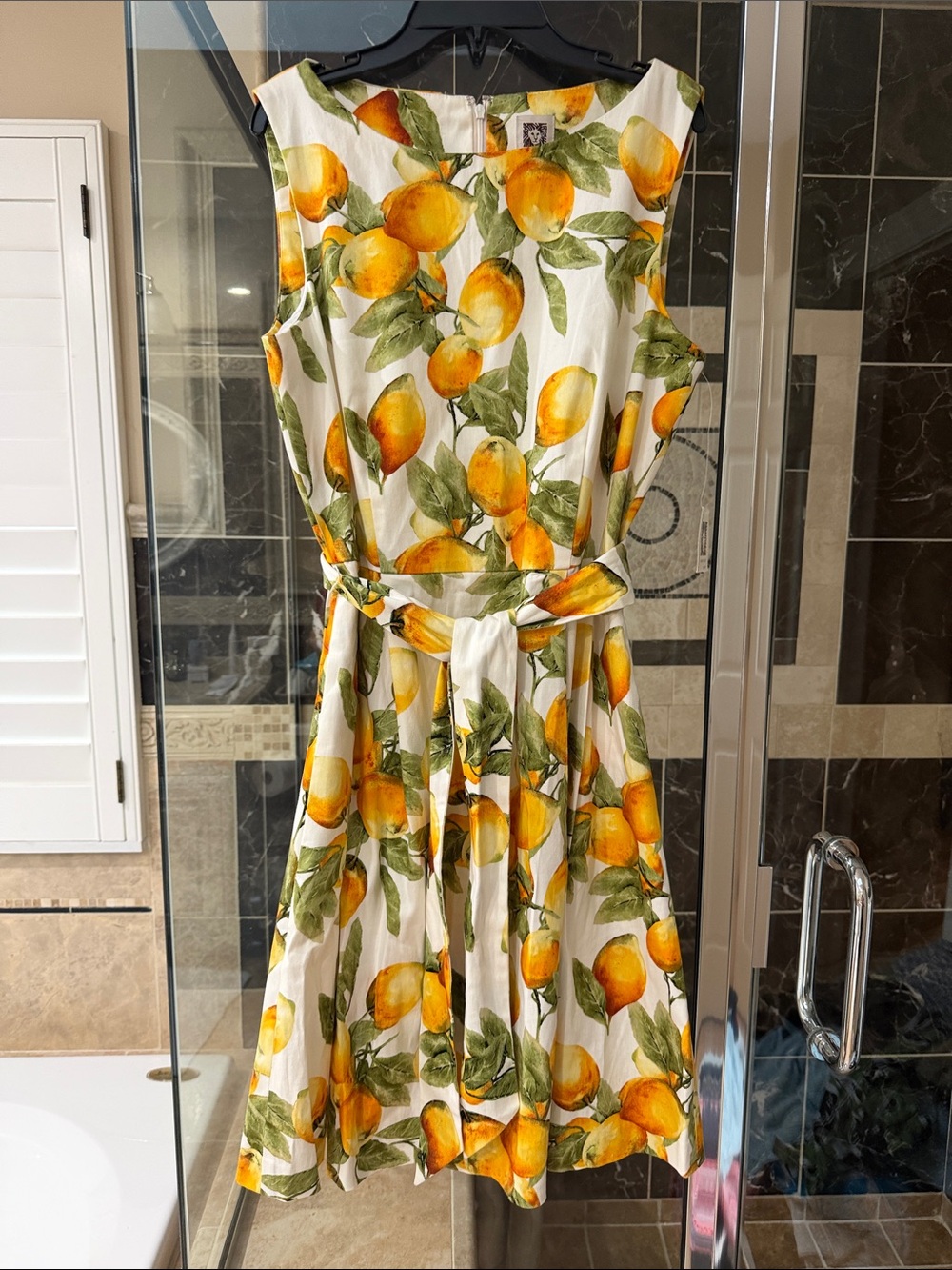 Anne Klein White Midi Dress with Yellow Lemon Print
